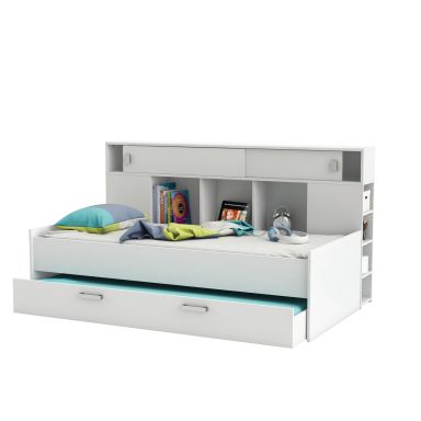 Lit Enfant Gigogne 90x200 Blanc Perle (présenté avec matelas)