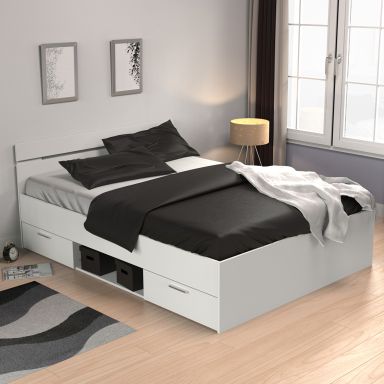 Lit blanc perle avec matelas et sommier