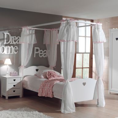 Chambre Enfant Lit Baldaquin en Bois Blanc 90x200 CM2001