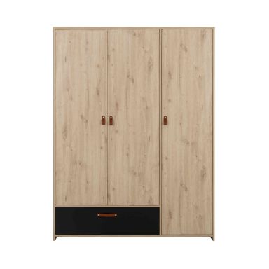 Armoire 3 portes 1 tiroir en bois imitation chêne clair et noir - AR5051-2 FOND BLANC
