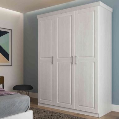 Armoire 3 portes en bois massif blanc laqué - AR12023