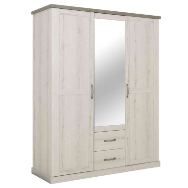 Armoire 3 portes 2 tiroirs en bois chêne blanchi et béton - AR5050-1
