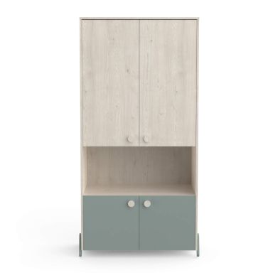 Armoire 4 portes en bois couleur chêne topanga et vert de gris - AR218