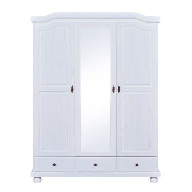Armoire 3 portes 3 tiroirs en bois massif blanc - AR12048