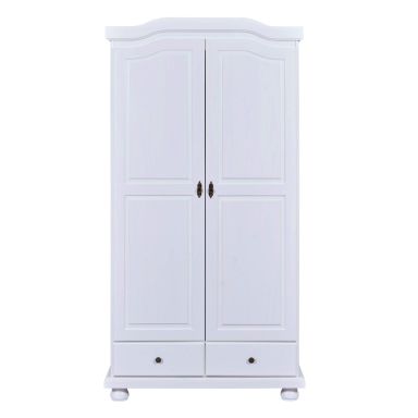 Armoire 2 portes 2 tiroirs en bois massif blanc laqué - AR12022