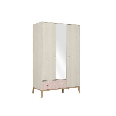 Armoire enfant 3 portes 1 tiroir en bois imitation chêne blanchi - AR5058 FOND BLANC