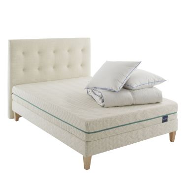 Ensemble matelas naturel latex naturel, sommier, pieds, tête de lit, couette et oreiller Aube 700 - SOMEO