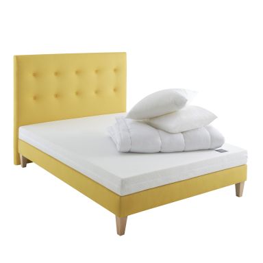 Ensemble matelas junior mousse, sommier, pieds, tête de lit, couette et oreiller Aurore 100 - SOMEO