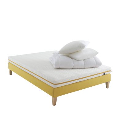 Ensemble matelas mousse, sommier, pieds, couette et oreiller Aurore 200 - SOMEO