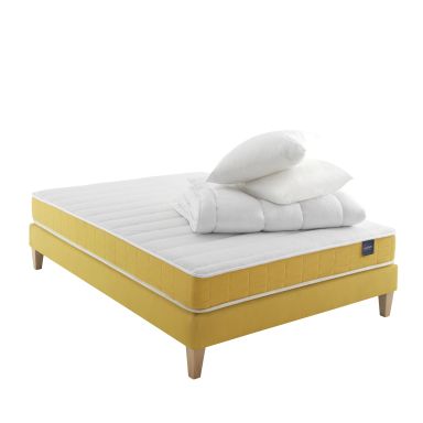 Ensemble matelas mousse, sommier, pieds, couette et oreiller Aurore 400 - SOMEO