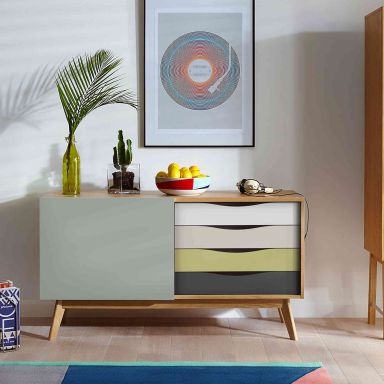 Commode 1 porte 4 tiroirs en bois - CO0034