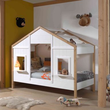 Lit cabane enfant en bois blanc et hêtre 90x200 cm - LT2051