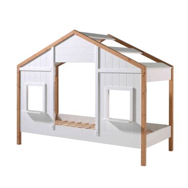 Lit cabane enfant en bois blanc et hêtre 90x200 cm - LT2051