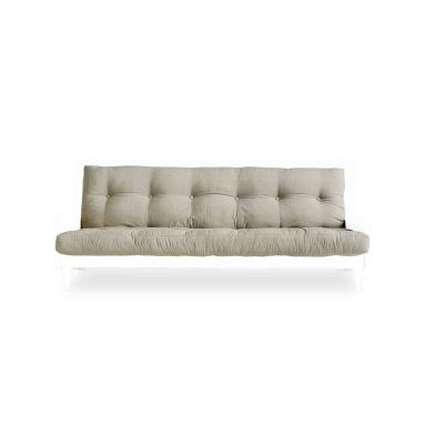 Canapé convertible en pin massif blanc matelas lin 130x190