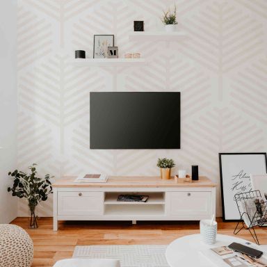 Meuble TV en bois imitation chêne et blanc - TV7090