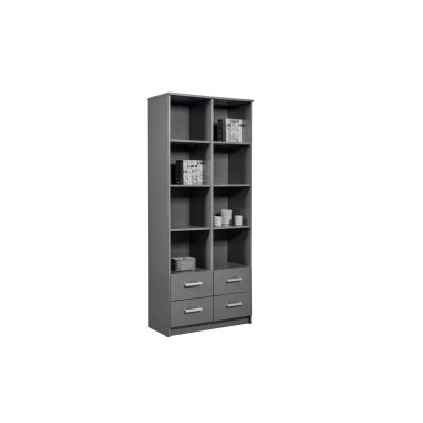Bibliothèque 8 cases 4 tiroirs en bois gris - BI12097