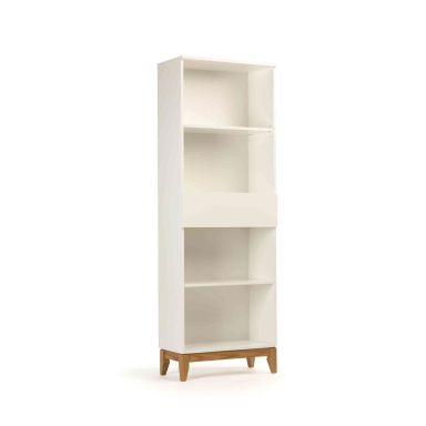 Bibliothèque 4 étagères 1 tiroir en bois massif blanc - BI0018