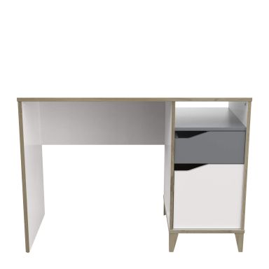 Bureau enfant 1 porte, 1 tiroir, 1 niche en bois blanc et gris - BU215