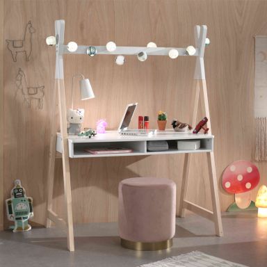 Bureau tipi enfant 2 niches en bois blanc - BU2034