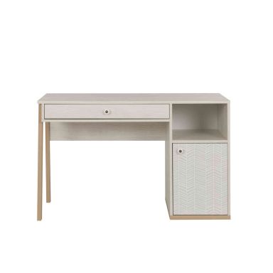 Bureau enfant 1 porte 1 tiroir en bois imitation chêne blanchi - BU5058 FOND BLANC