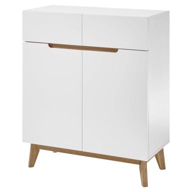 Commode 4 tiroirs 2 portes en bois blanc et chêne - CO16001-2