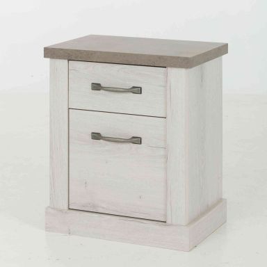 Chevet 1 tiroir 1 porte en bois chêne blanchi et béton - CH5050