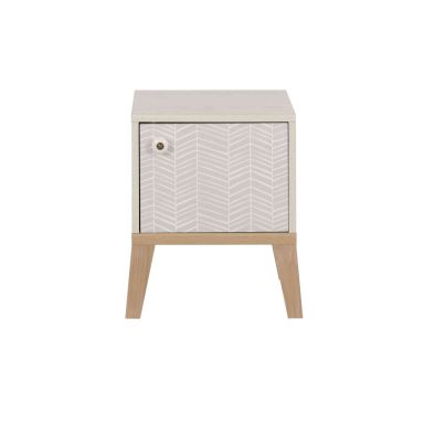 Chevet enfant 1 porte en bois imitation chêne blanchi - CH5058 FOND BLANC