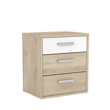 Chevet 3 tiroirs en bois imitation chêne clair et blanc - CH188 FOND BLANC