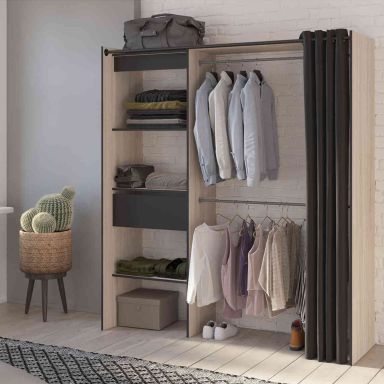 Dressing extensible en bois noir mat et chêne brossé - DR172