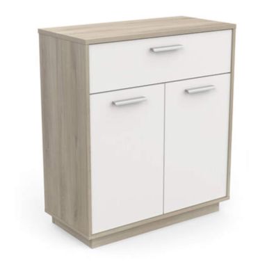 Commode 2 portes 1 tiroir en bois imitation chêne kronberg et blanc - CO197