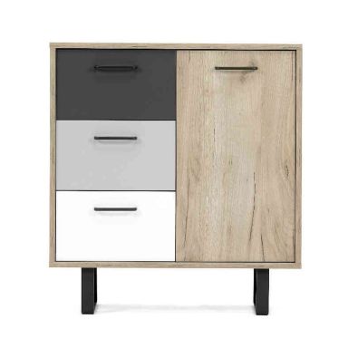 Commode 3 tiroirs 1 porte en bois (fond blanc)