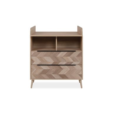 Commode à langer bébé 2 tiroirs 2 niches en bois naturel effet chevron