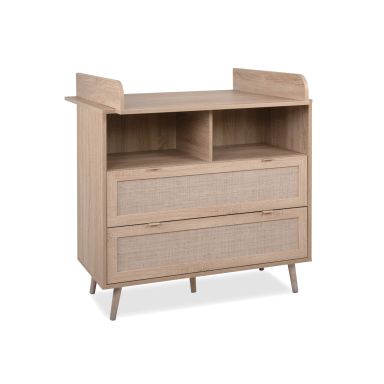 Commode à langer bébé 2 tiroirs en bois effet cannage - CO7085