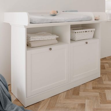 Commode à langer bébé 2 tiroirs 2 niches ouvertes en bois blanc - CO7084