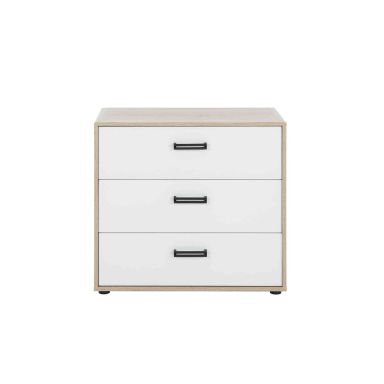 Commode enfant 3 tiroirs en bois imitation chêne clair et blanc - CO5052 FOND BLANC