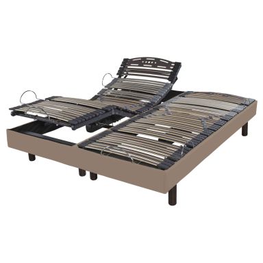 Sommier électrique de relaxation en pin massif aspect cuir taupe