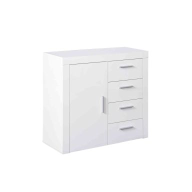 Commode 1 porte 4 tiroirs en bois blanc - CO12054