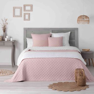 Couvre-lit microfibre matelassé Mellow chic rose et blanc