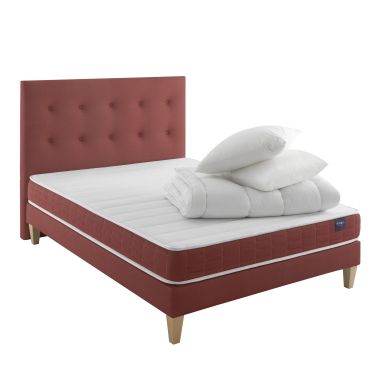 Ensemble matelas couchage latex, sommier, pieds, tête de lit, couette et oreiller Crépuscule 400 - SOMEO