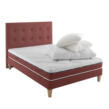 Ensemble matelas 100% latex, sommier, pieds, tête de lit, couette et oreiller Crépuscule 600 - SOMEO