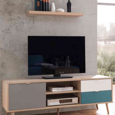 Meuble TV en bois imitation chêne style scandinave - TV7093