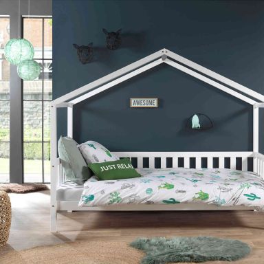 Lit cabane enfant à barreaux en bois massif 90x200 - LT2021