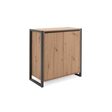 Commode 2 portes en bois imitation chêne FOND BLANC - CO7109-1