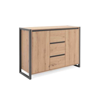 Commode 2 portes 3 tiroirs en bois imitation chêne FOND BLANC - CO7109-2