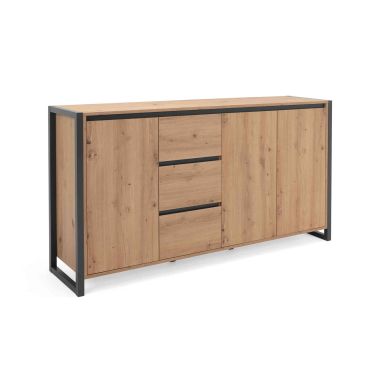 Commode 3 portes 3 tiroirs en bois imitation chêne FOND BLANC - CO7109-3