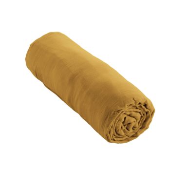 Drap housse double gaze de coton jaune safran