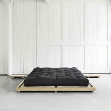 Ensemble lit futon style japonais naturel + tatami + matelas futon noir