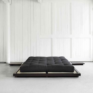 Ensemble lit futon style japonais coloris noir + lot de 2 chevet noir