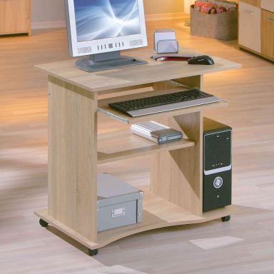 Bureau sur roulettes en bois imitation chêne clair - BU12030