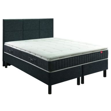 Ensemble boxspring surmatelas + matelas + sommier + tête de lit + pieds gris chiné Epeda ENCHANTEUR
